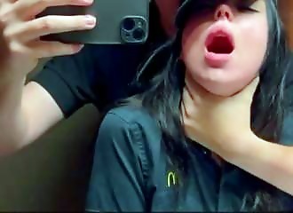 Mac Donald cashier gets screwed by a customer in the bathroom