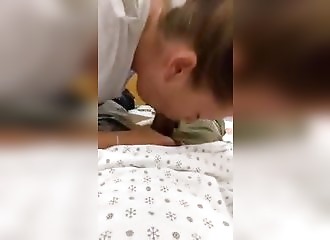 Risky and interrupted blowjob in hospital